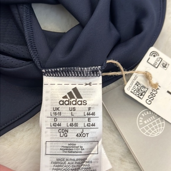 Adidas cropped athletic top size L NWT blue and purple scooped back with mesh - Picture 10 of 13